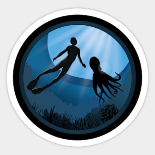 Diver with Octopus Underwater Sticker